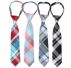 Primary School Uniform Designs Men Polyester Woven Plaid Zipper Ties