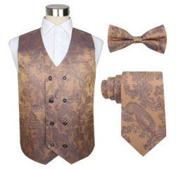 Slimming 100 Polyester Paisley Double Breasted Wedding Waistcoat Set