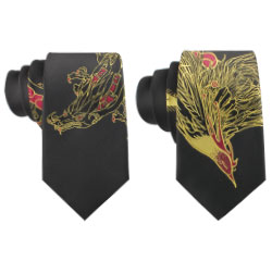 Chinese Embroidered Phoenix Dragon Pattern Tie Polyester Men Necktie