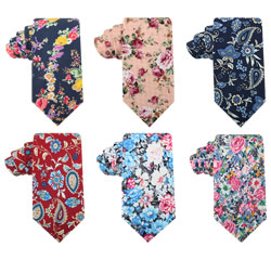 New Fashion Wedding Printing Cotton Groom Neck Tie Floral Skinny Cotton Ties for Men