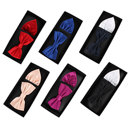 High Quality 2 Pieces Mens Polyester Colorful Plain Pocket Square and Bow Tie Set